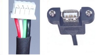 USB A panel mount socket  to 1.25mm pitch 4 pin picoblade connector