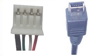 USB Mini B plug to 2mm pitch JST PHR 4 or PHR 5 connector