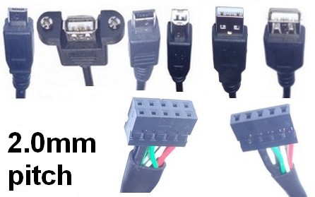 USB plug and socket to 2.0mm pitch pin header adaptor cables